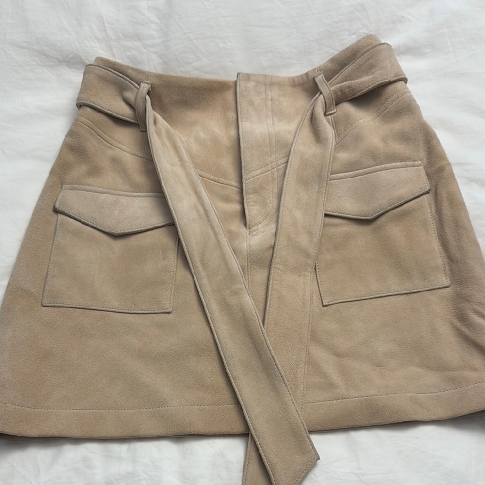 INTERMIX Tan A-Line Mini Skirt with Tie Front
